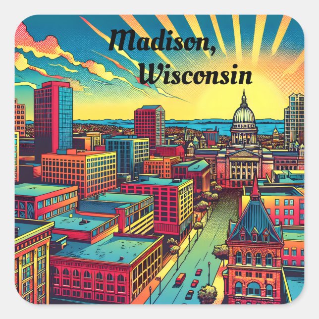 Adesivo Quadrado Madison, Wisconsin Skyline no Sunset (Frente)