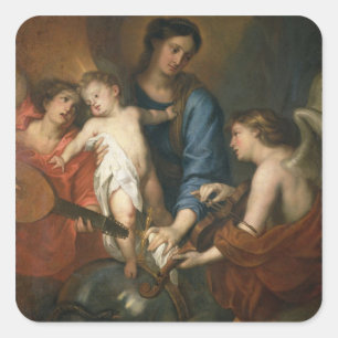 Adesivo Quadrado Madonna e criança com anjos