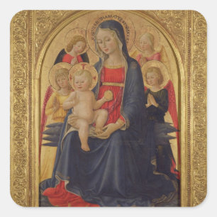 Adesivo Quadrado Madonna e criança com anjos, c.1467 (óleo na pla