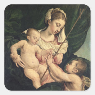 Adesivo Quadrado Madonna e criança com St John, c.1570 (óleo sobr