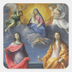 Adesivo Quadrado Madonna e criança com St. Lucy e Maria Madalena