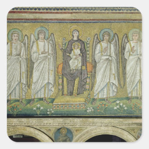 Adesivo Quadrado Madonna e criança enthroned por anjos