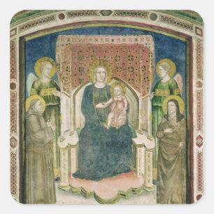 Adesivo Quadrado Madonna Enthroned com o St Francis de Assisi