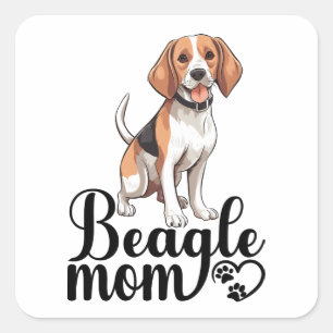 Adesivo Quadrado Mãe Beagle Cachorro Cartoon Fofo Impressão de Pata