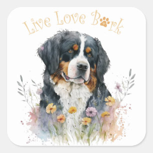 Adesivo Quadrado Mãe de Bernese Mountain Dog Floral