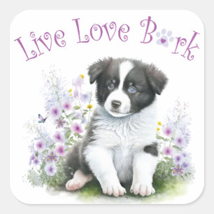 Adesivo Quadrado Mãe de Border Collie Floral