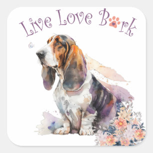 Adesivo Quadrado Mãe de Cachorro Basset Hound Floral