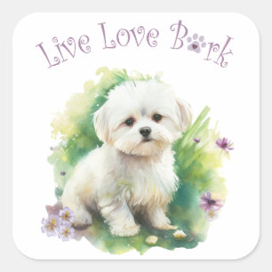 Adesivo Quadrado Mãe de Cachorro Bichon Floral