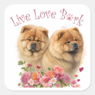Adesivo Quadrado Mãe de Cachorro Chow Chow Floral