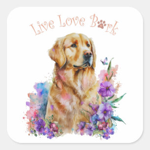 Adesivo Quadrado Mãe de Cachorro Golden Retriever Floral