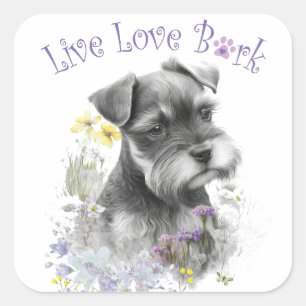 Adesivo Quadrado Mãe de Cachorro Schnauzer Floral