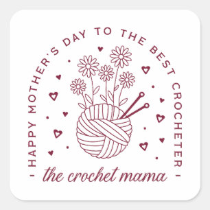 Adesivo Quadrado Mãe de crochê feliz dia de as mães