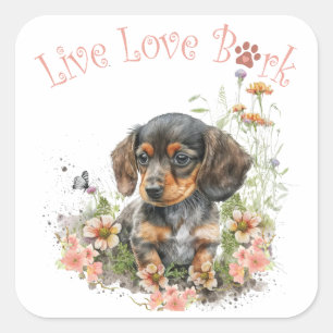 Adesivo Quadrado Mãe de Dachshund Floral