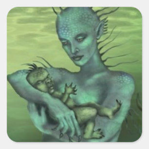 Adesivo Quadrado Mãe de Grendel segurando Grendel como bebê