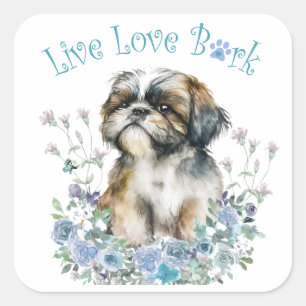 Adesivo Quadrado Mãe de Shih Tzu Floral