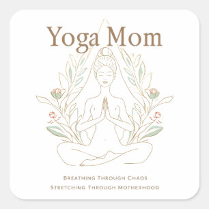 Adesivo Quadrado Mãe de Yoga Respirando Através da Maternidade