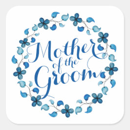 Adesivo Quadrado Mãe do Vinheta Floral de Casamento Azul de Groom