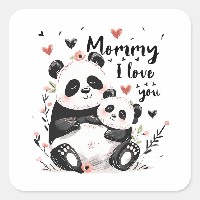 Adesivo Quadrado Mãe e bebê lindos, Panda (Frente)