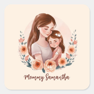 Adesivo Quadrado Mãe e Filha com Rosa Wreath