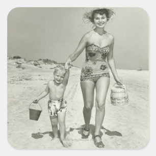 Adesivo Quadrado Mãe e Filho Andando