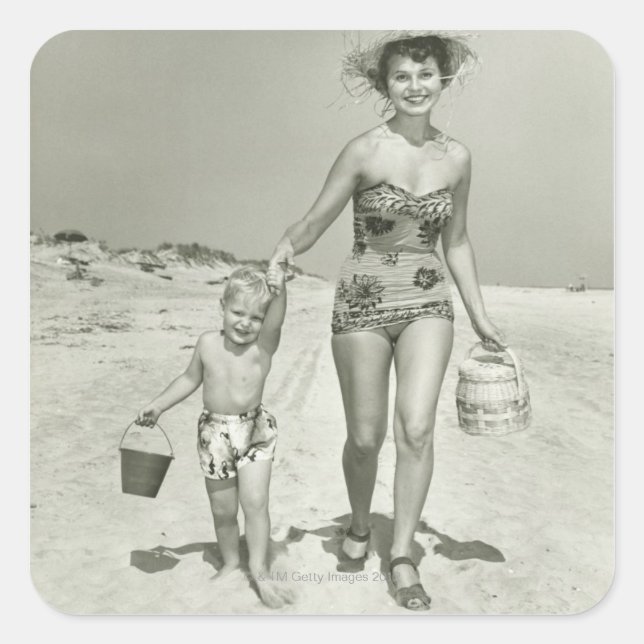 Adesivo Quadrado Mãe e Filho Andando (Frente)