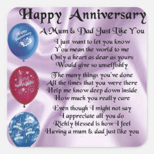 Adesivo Quadrado Mãe e Pai - Feliz Aniversário - Lilac