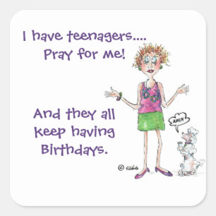 Adesivo Quadrado Mãe em pânico com adolescentes tendo aniversári