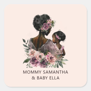 Adesivo Quadrado Mãe Floral Personalizada e Bebê