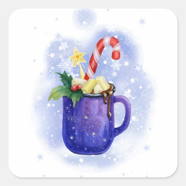 Adesivo Quadrado Mag de chocolate quente e canas doces (Frente)