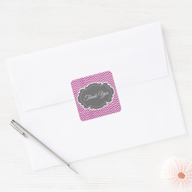Adesivo Quadrado Magenta Chevron Obrigado Sticker (Envelope)