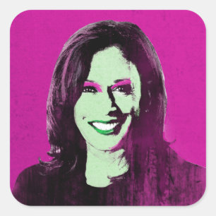 Adesivo Quadrado Magenta Kamala Harris Pop Art