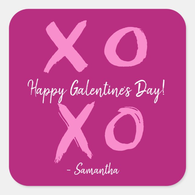 Adesivo Quadrado Magenta Pink XOXO - Happy Galentine's Day Cute  (Frente)
