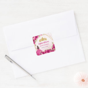 Adesivo Quadrado Magenta, Rosa Dourada, Floral, Princesa Floral Tia