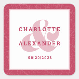 Adesivo Quadrado Magenta Vermelho Moderno Casamento Noiva e Noivo T