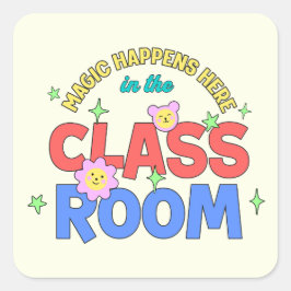 Adesivo Quadrado Magia acontece aqui sala de aula
