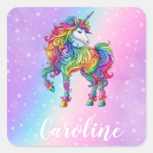 Adesivo Quadrado Magia de unicórnio Colorida Personalizada