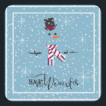 Adesivo Quadrado Magic and Wonder Christmas Snowman Blue ID440<br><div class="desc">Belo design de varejo de Natal com um estilizado boneco de neve emoldurado em branco sobre um cadete azul espalhado com flocos de neve e estrelas. A tipografia de tendências de 'Magic and Wonder' completa a design. Adicione seu nome para personalizar. Procure ID440 para ver outros produtos de coordenação e...</div>
