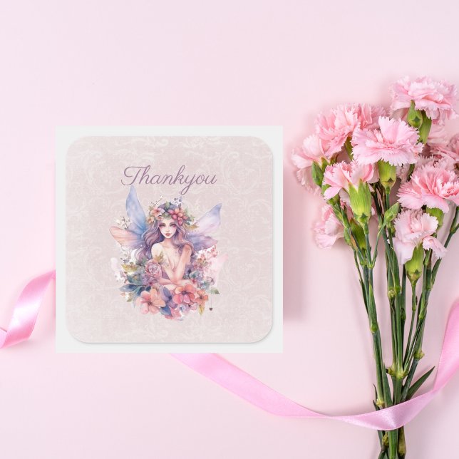 Adesivo Quadrado Mágica Fada Obrigado Pastel Sticker & Labels (Criador carregado)