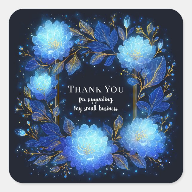 Adesivo Quadrado Magical Glowing Blue Floral Gold Sparkle Celestial (Frente)