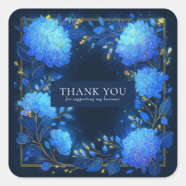 Adesivo Quadrado Magical Glowing Blue Hydrangea Gold Sparkle Floral