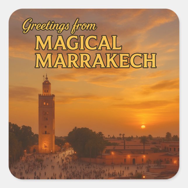 Adesivo Quadrado Magical Morocco Sunset View Koutoubia Marrakech  (Frente)