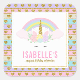 Adesivo Quadrado Magical Rainbow Unicorn Stickers