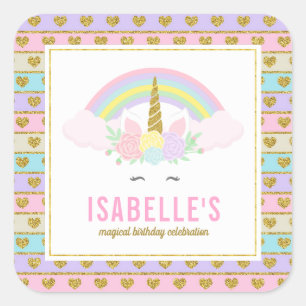 Adesivo Quadrado Magical Rainbow Unicorn Stickers