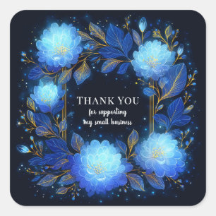 Adesivo Quadrado Mágico Brilho Azul Floral Dourado Brilho Celestial
