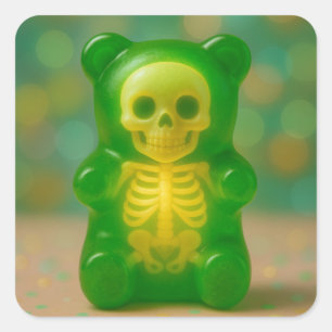 Adesivo Quadrado Magneto do Urso do Esqueleto Gummy