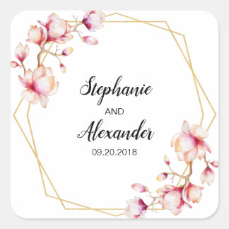 Adesivo Quadrado Magnolia Rosa Geométrica