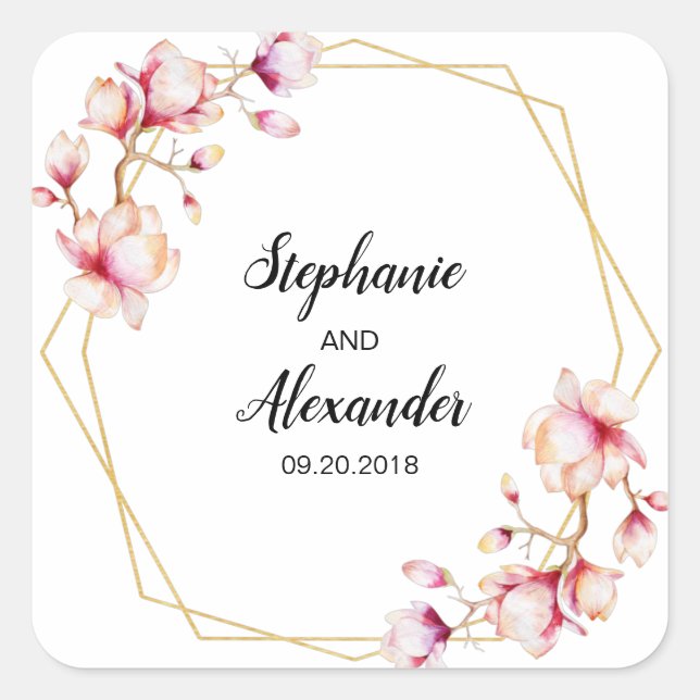 Adesivo Quadrado Magnolia Rosa Geométrica (Frente)