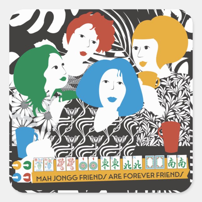 Adesivo Quadrado Mah Jong Friends Stickers (Frente)
