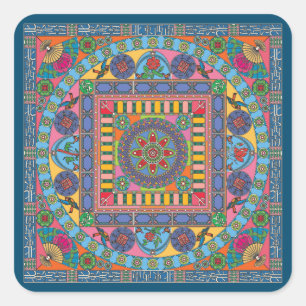 Adesivo Quadrado Mah Jongg Azulejos Mandala Stickers