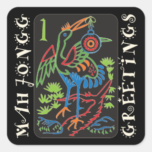 Adesivo Quadrado Mah Jongg Bird Saudações Stickers
